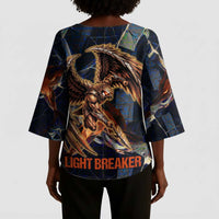 Heru-Ur Kimono Sleeve Blouse Flaming Wings and Sword Ancient Egyptian Warrior