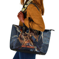 Heru-Ur Leather Tote Bag Flaming Wings and Sword Ancient Egyptian Warrior