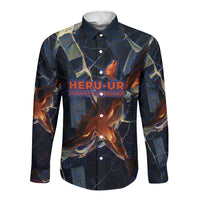 Heru-Ur Long Sleeve Button Shirt Flaming Wings and Sword Ancient Egyptian Warrior