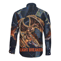 Heru-Ur Long Sleeve Button Shirt Flaming Wings and Sword Ancient Egyptian Warrior