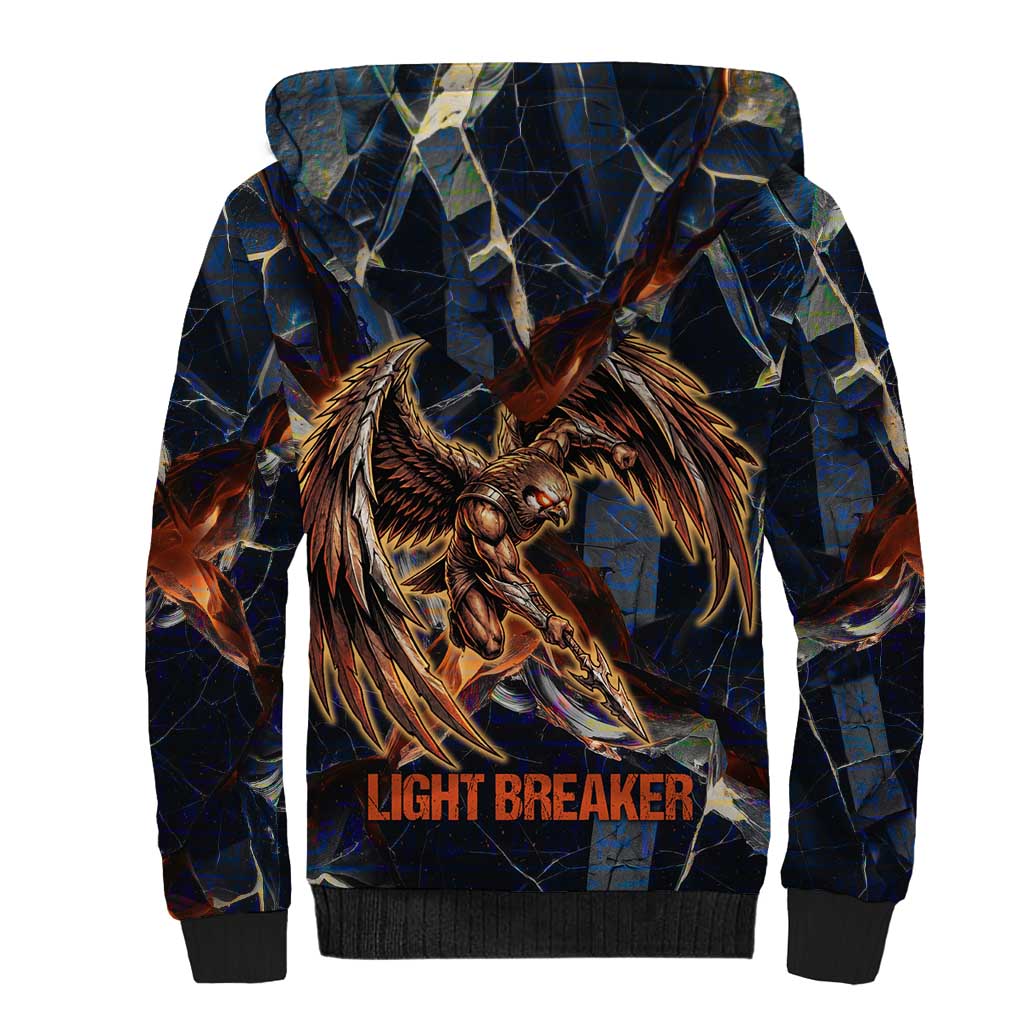 Heru-Ur Sherpa Hoodie Flaming Wings and Sword Ancient Egyptian Warrior
