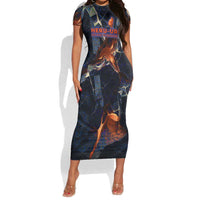 Heru-Ur Short Sleeve Bodycon Dress Flaming Wings and Sword Ancient Egyptian Warrior