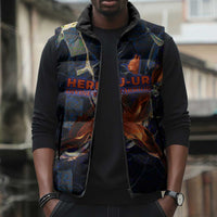 Heru-Ur Sleeveless Puffer Jacket Flaming Wings and Sword Ancient Egyptian Warrior