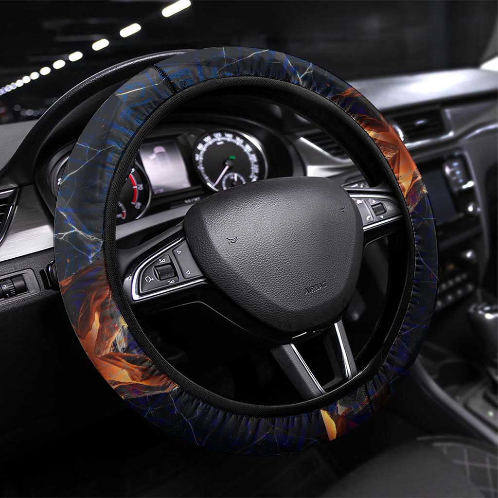 Heru-Ur Steering Wheel Cover Flaming Wings and Sword Ancient Egyptian Warrior