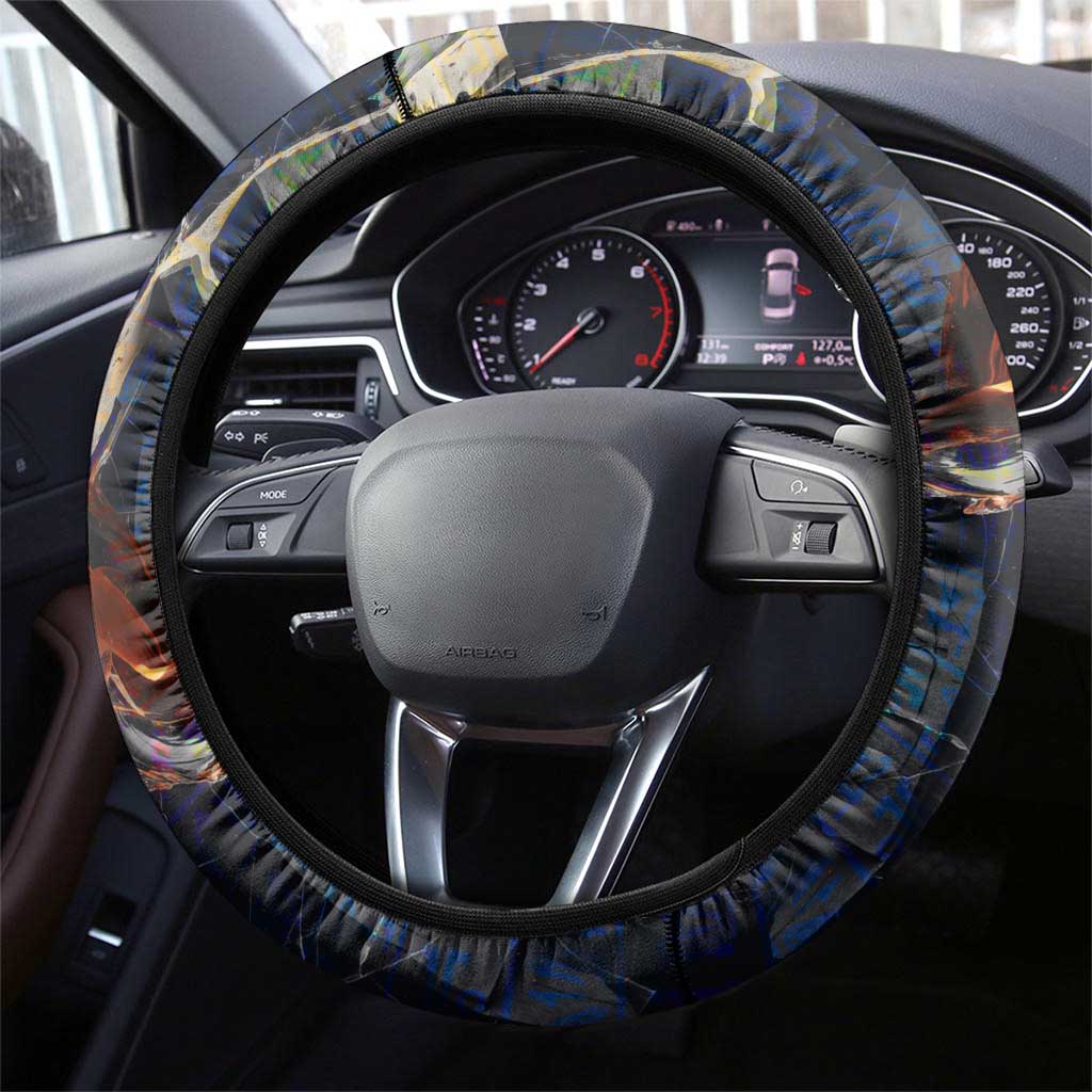 Heru-Ur Steering Wheel Cover Flaming Wings and Sword Ancient Egyptian Warrior