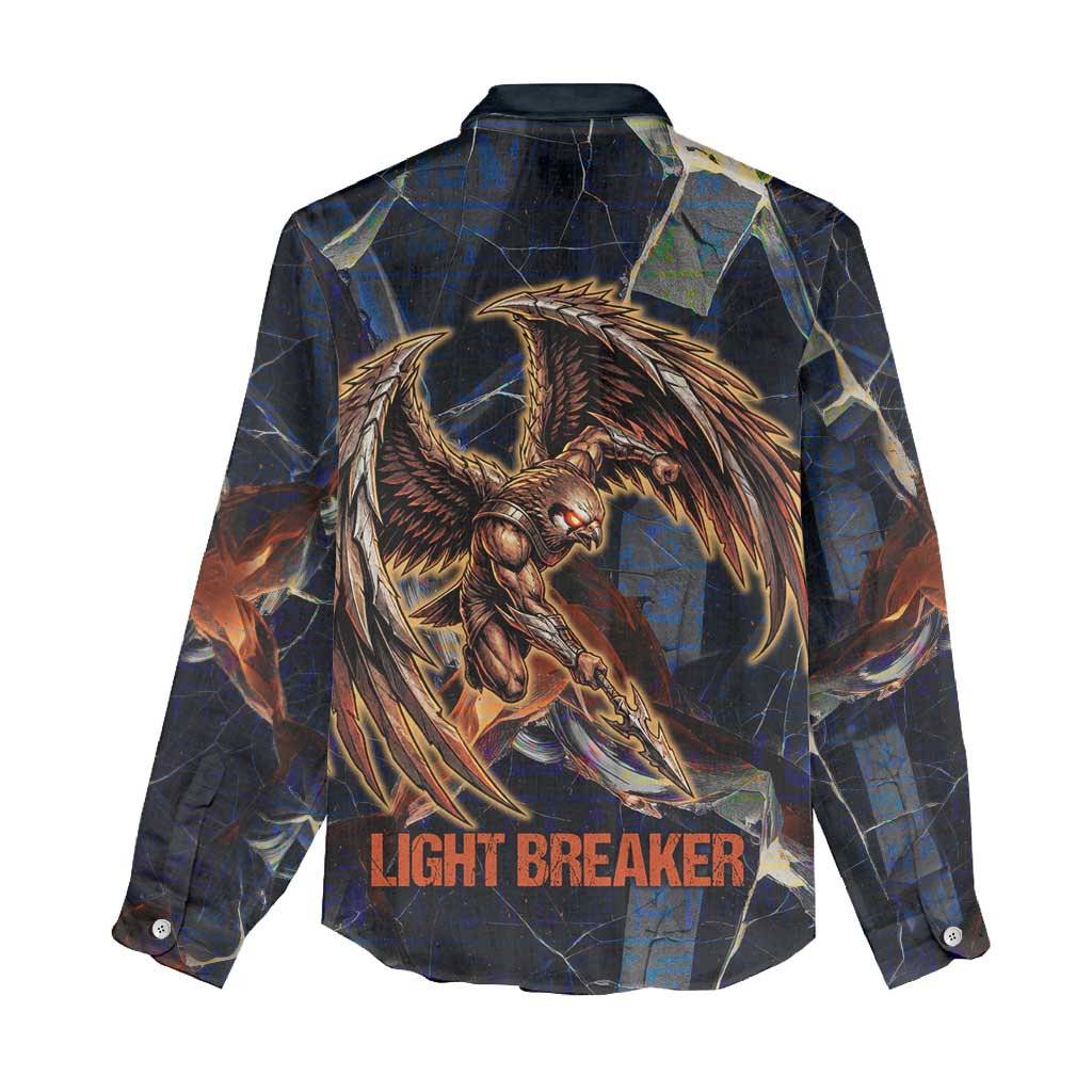 Heru-Ur Women Casual Shirt Flaming Wings and Sword Ancient Egyptian Warrior