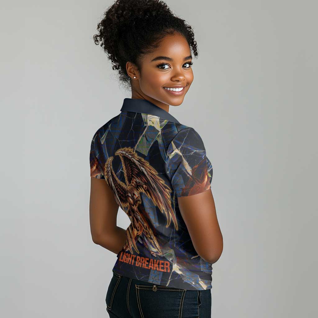 Heru-Ur Women Polo Shirt Flaming Wings and Sword Ancient Egyptian Warrior