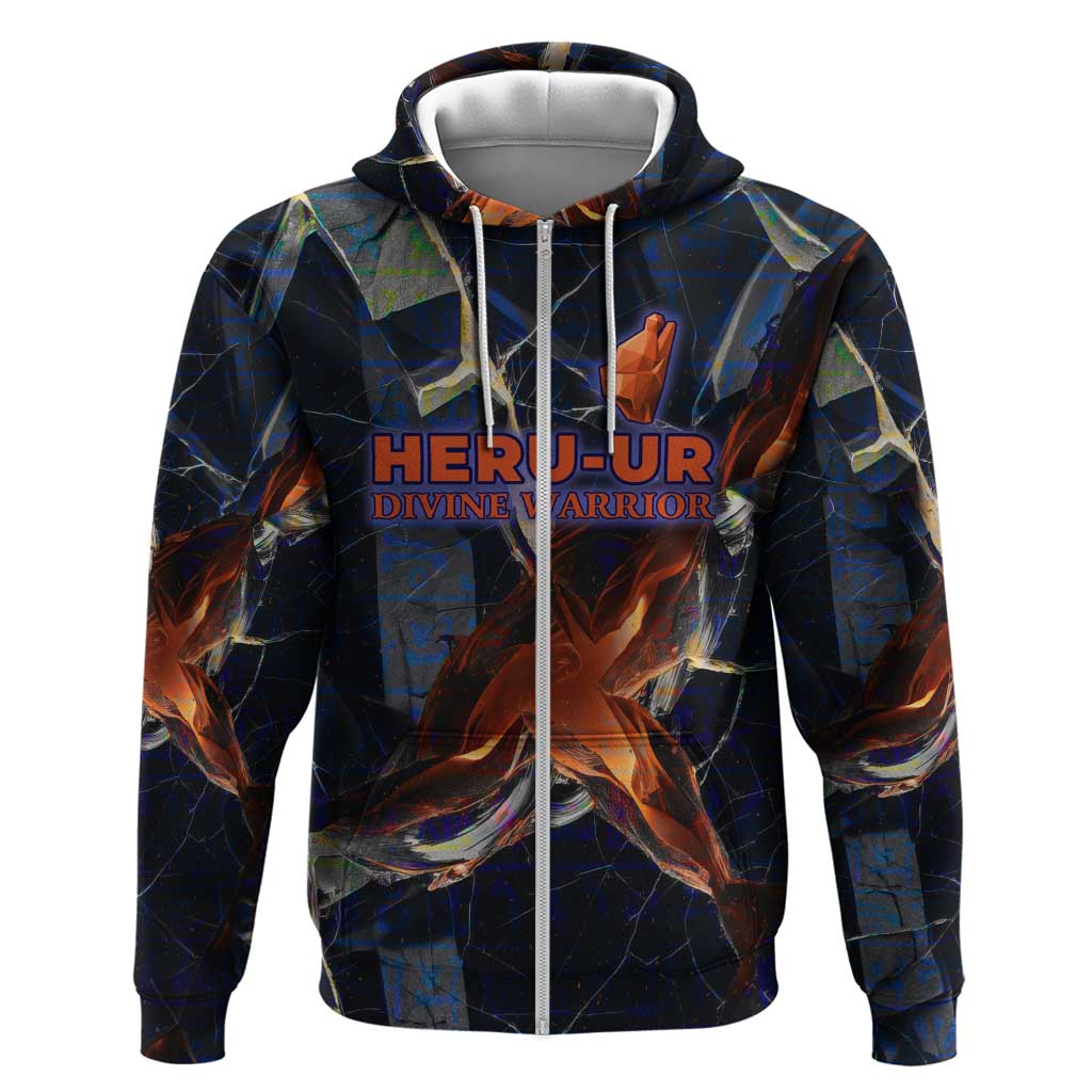 Heru-Ur Zip Hoodie Flaming Wings and Sword Ancient Egyptian Warrior