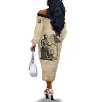 Imhotep Off The Shoulder Long Sleeve Dress Pyramid Blueprints Ancient Egyptian Architecture and Priest