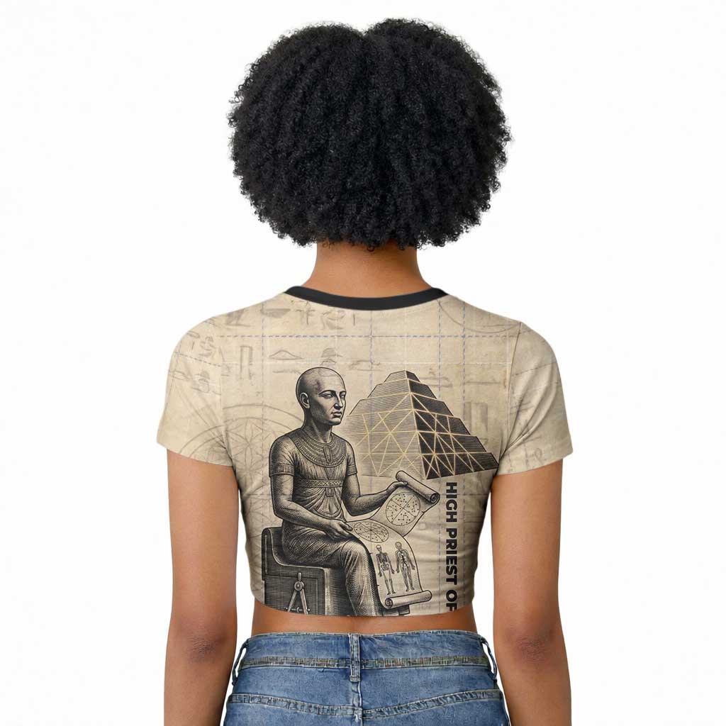 Imhotep Raglan Cropped T shirt Pyramid Blueprints Ancient Egyptian Architecture and Priest