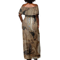 Imhotep Eye of Horus Off Shoulder Maxi Dress Papyrus Scrolls Ancient Egyptian Medicine