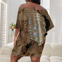 Imhotep Eye of Horus Off Shoulder Short Dress Papyrus Scrolls Ancient Egyptian Medicine