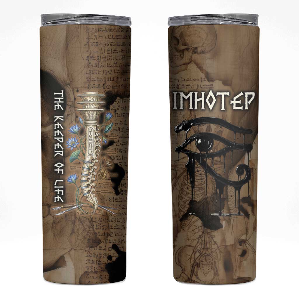 Imhotep Eye of Horus Skinny Tumbler Papyrus Scrolls Ancient Egyptian Medicine