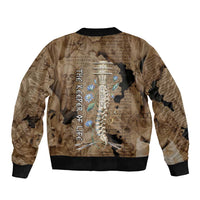 Imhotep Eye of Horus Sleeve Zip Bomber Jacket Papyrus Scrolls Ancient Egyptian Medicine