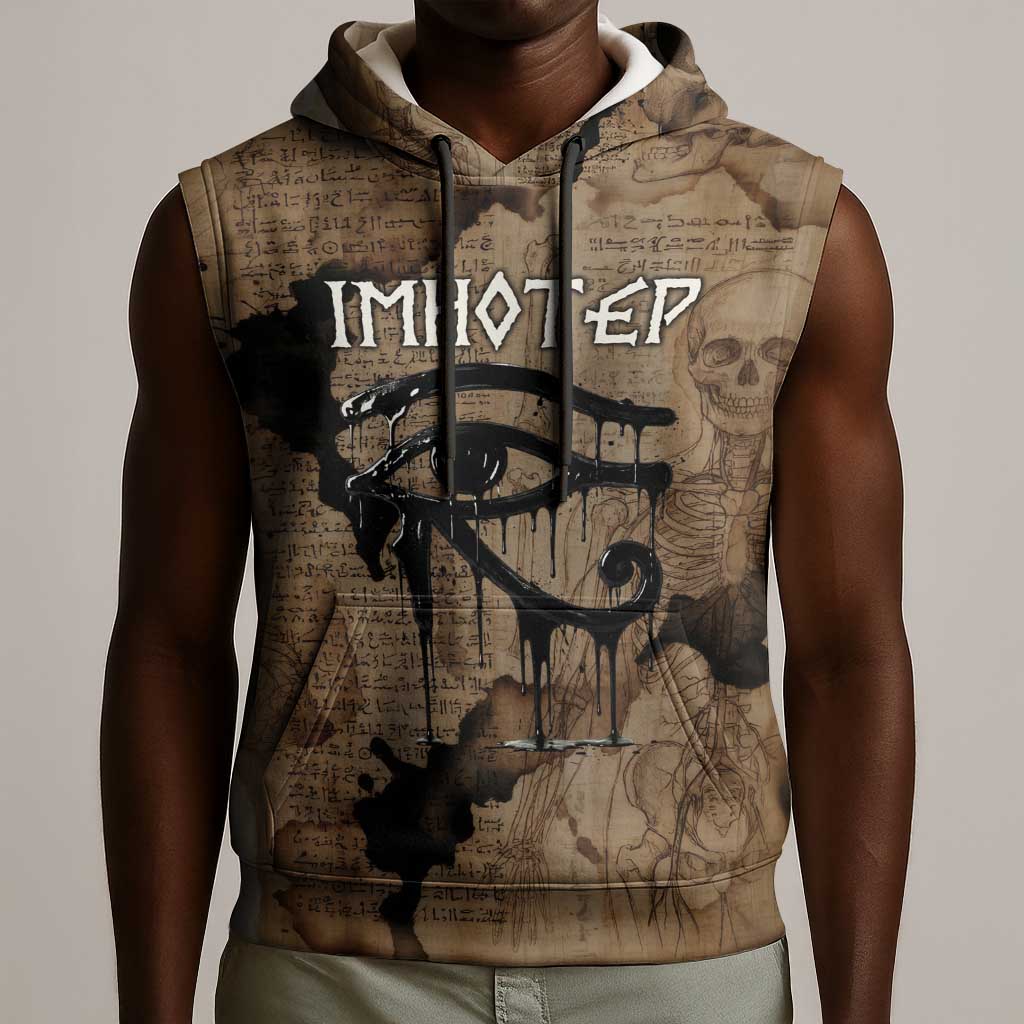 Imhotep Eye of Horus Sleeveless Hoodie Papyrus Scrolls Ancient Egyptian Medicine