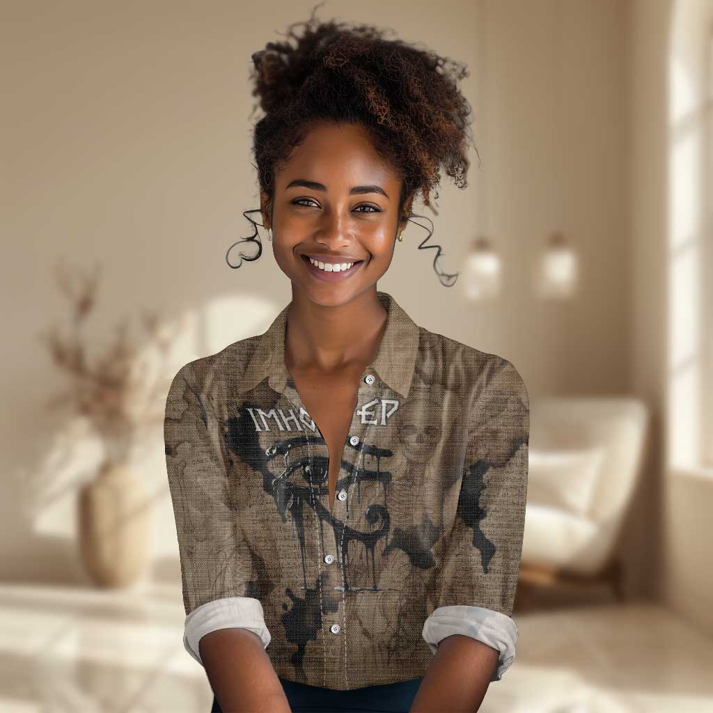 Imhotep Eye of Horus Women Casual Shirt Papyrus Scrolls Ancient Egyptian Medicine