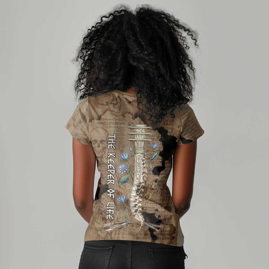 Imhotep Eye of Horus Women V-Neck T-Shirt Papyrus Scrolls Ancient Egyptian Medicine