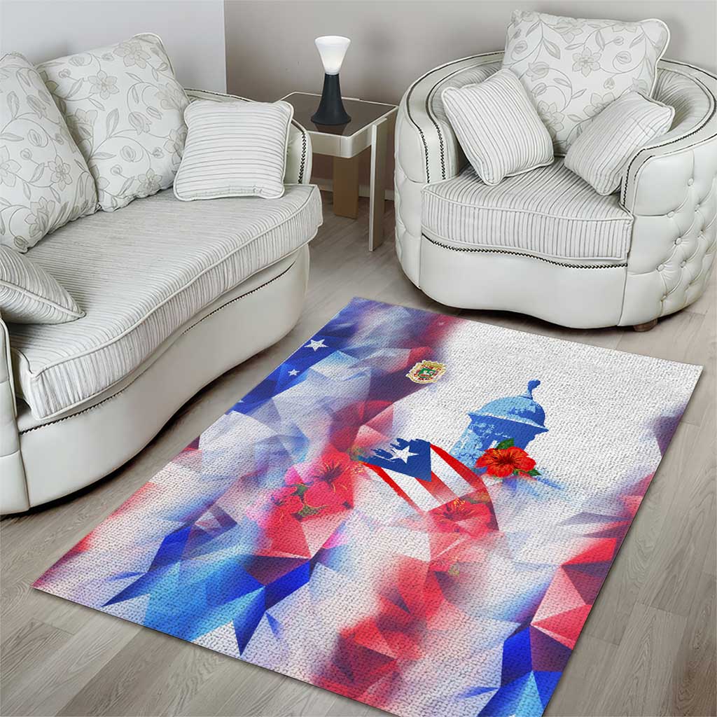 Puerto Rico Area Rug with Coqui Frog, Hibiscus Flowers, and Flag Landmark Design - Wonder Print Shop
