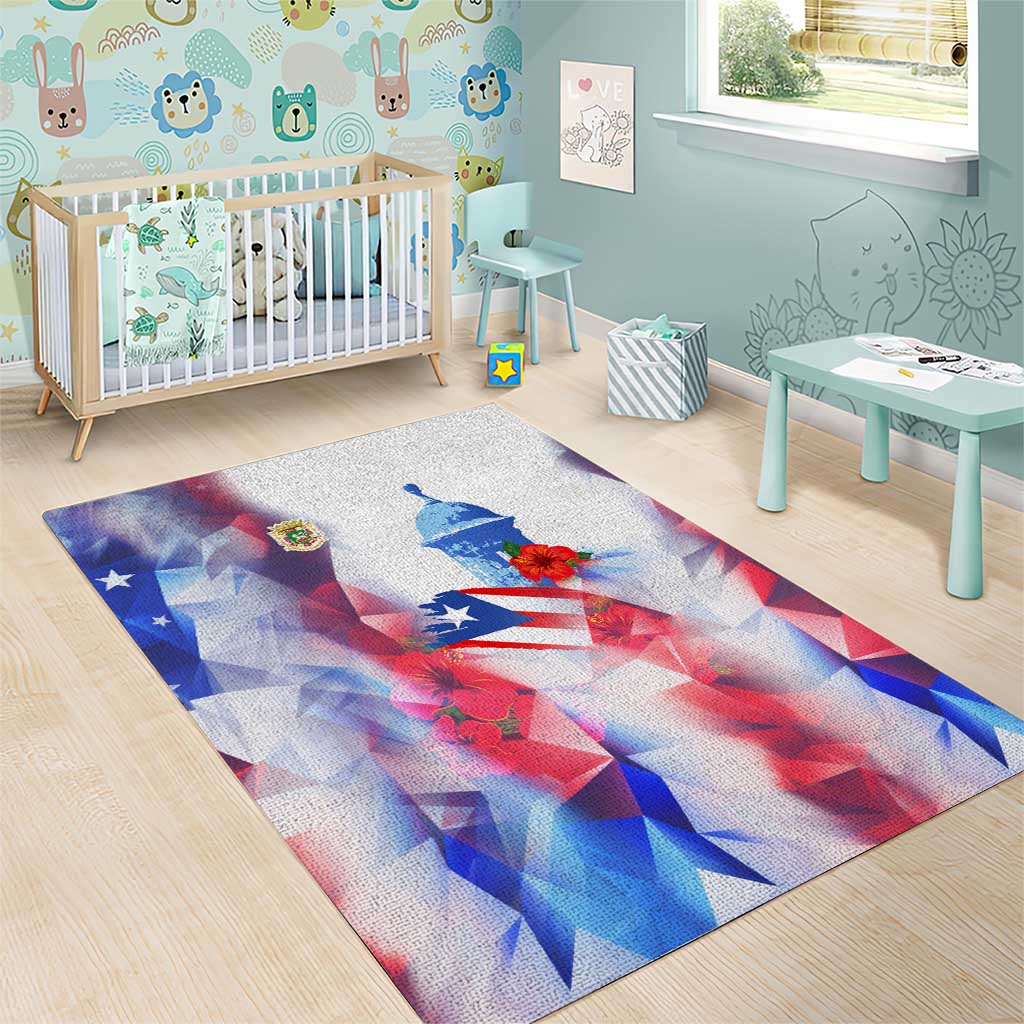Puerto Rico Area Rug with Coqui Frog, Hibiscus Flowers, and Flag Landmark Design - Wonder Print Shop