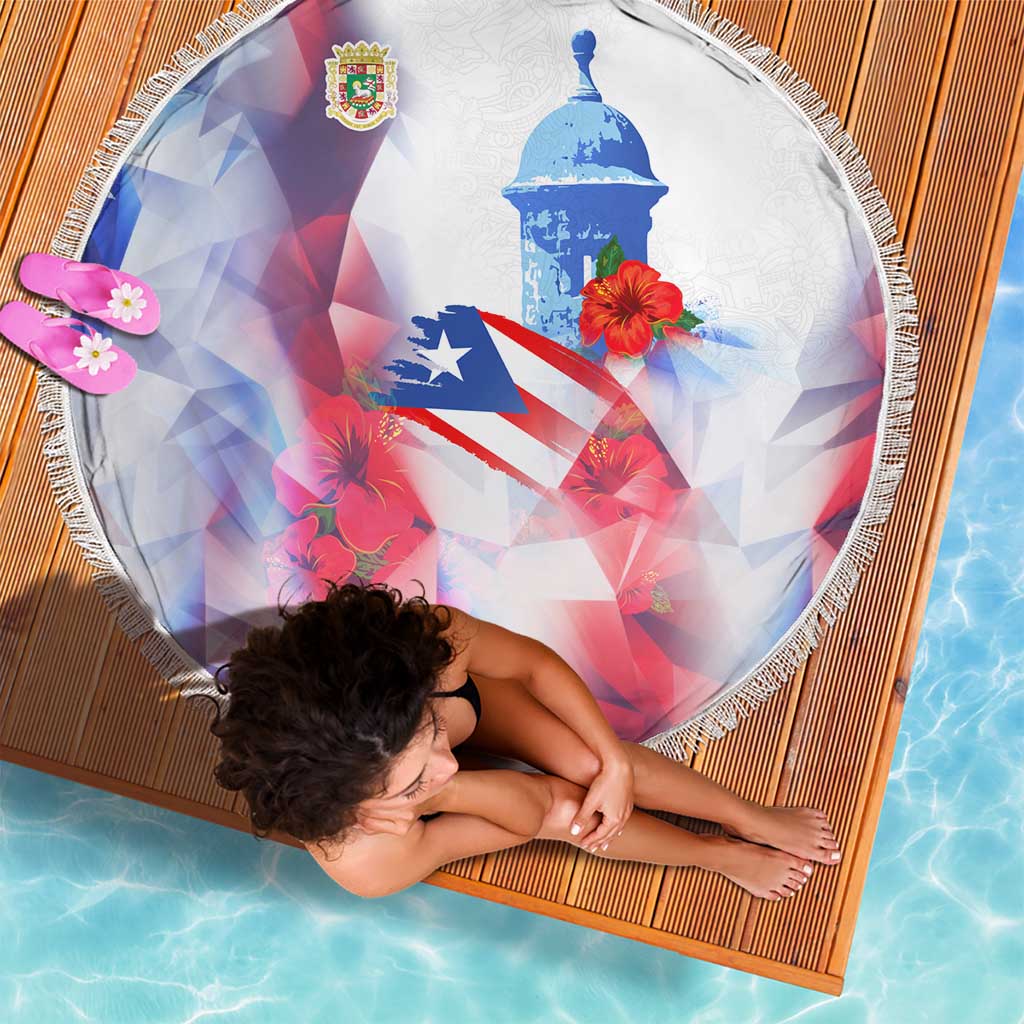 Puerto Rico Beach Blanket with Coqui Frog, Hibiscus Flowers, and Flag Landmark Design - Wonder Print Shop