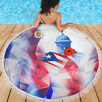 Puerto Rico Beach Blanket with Coqui Frog, Hibiscus Flowers, and Flag Landmark Design - Wonder Print Shop