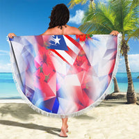Puerto Rico Beach Blanket with Coqui Frog, Hibiscus Flowers, and Flag Landmark Design - Wonder Print Shop
