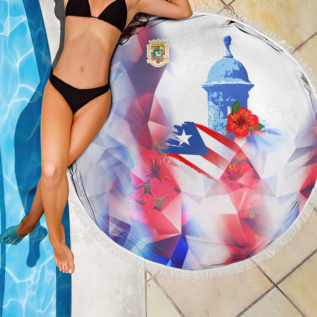 Puerto Rico Beach Blanket with Coqui Frog, Hibiscus Flowers, and Flag Landmark Design - Wonder Print Shop