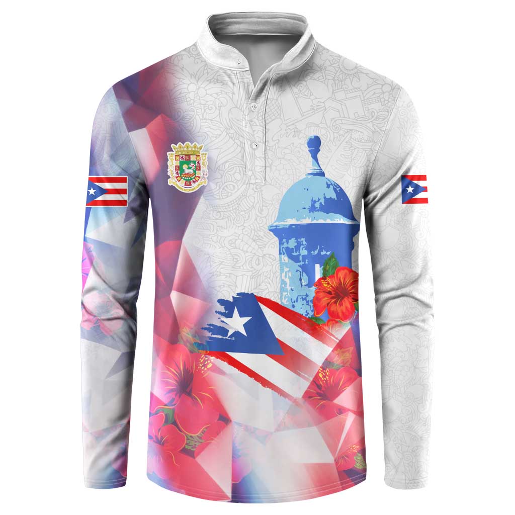 Puerto Rico Button Sweatshirt with Coqui Frog, Hibiscus Flowers, and Flag Landmark Design - Wonder Print Shop