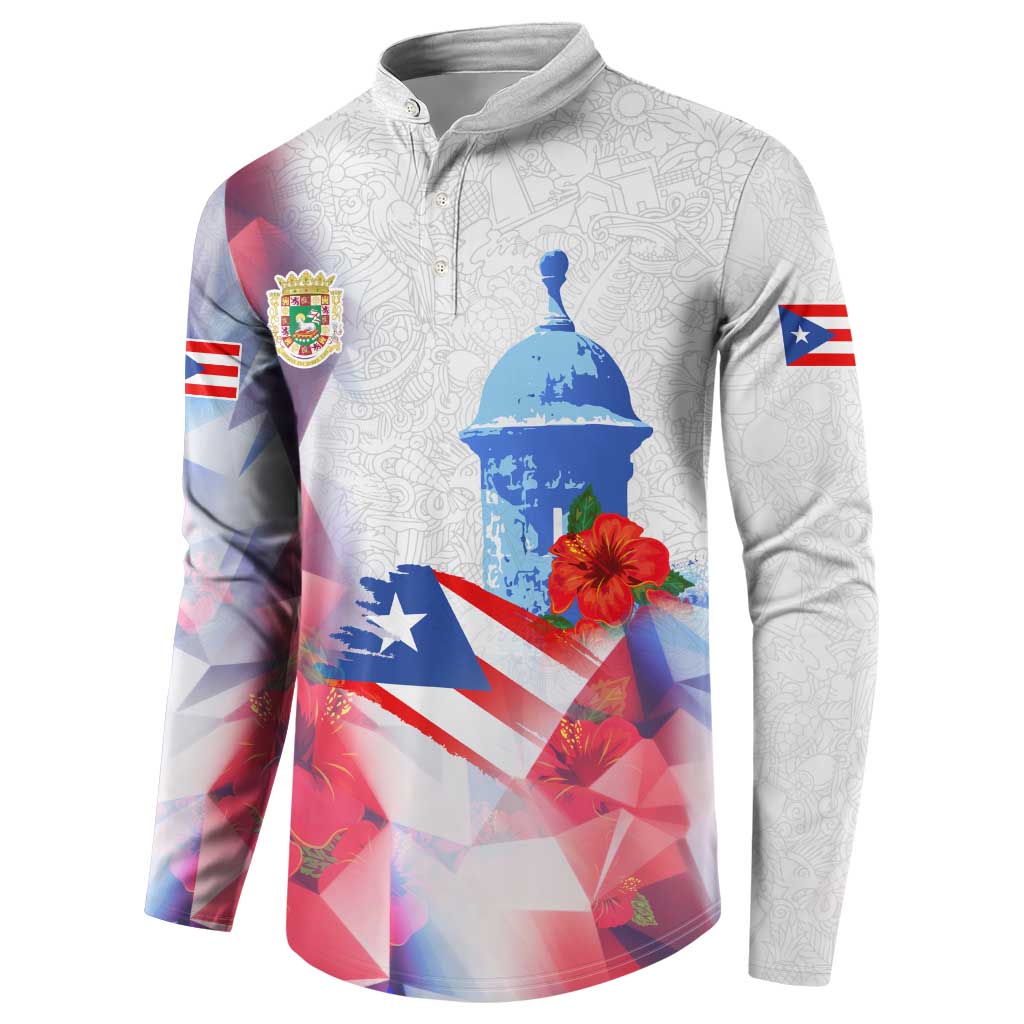 Puerto Rico Button Sweatshirt with Coqui Frog, Hibiscus Flowers, and Flag Landmark Design - Wonder Print Shop