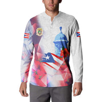 Puerto Rico Button Sweatshirt with Coqui Frog, Hibiscus Flowers, and Flag Landmark Design - Wonder Print Shop