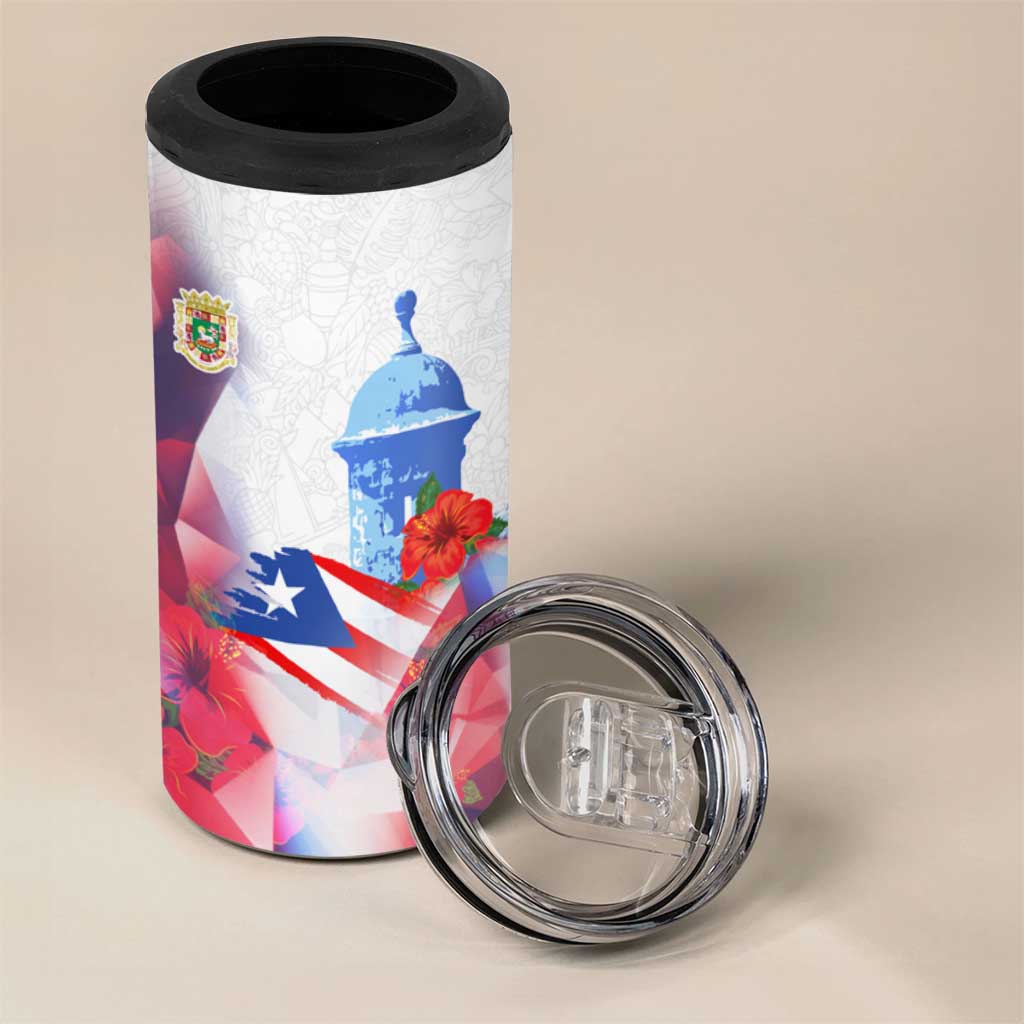Puerto Rico 4 in 1 Can Cooler Tumbler with Coqui Frog, Hibiscus Flowers, and Flag Landmark Design - Wonder Print Shop
