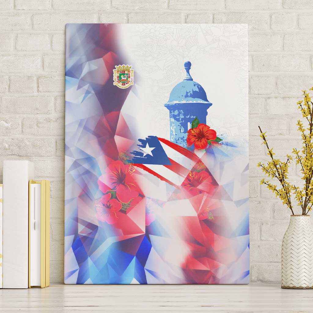 Puerto Rico Canvas Wall Art with Coqui Frog, Hibiscus Flowers, and Flag Landmark Design - Wonder Print Shop