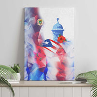 Puerto Rico Canvas Wall Art with Coqui Frog, Hibiscus Flowers, and Flag Landmark Design - Wonder Print Shop