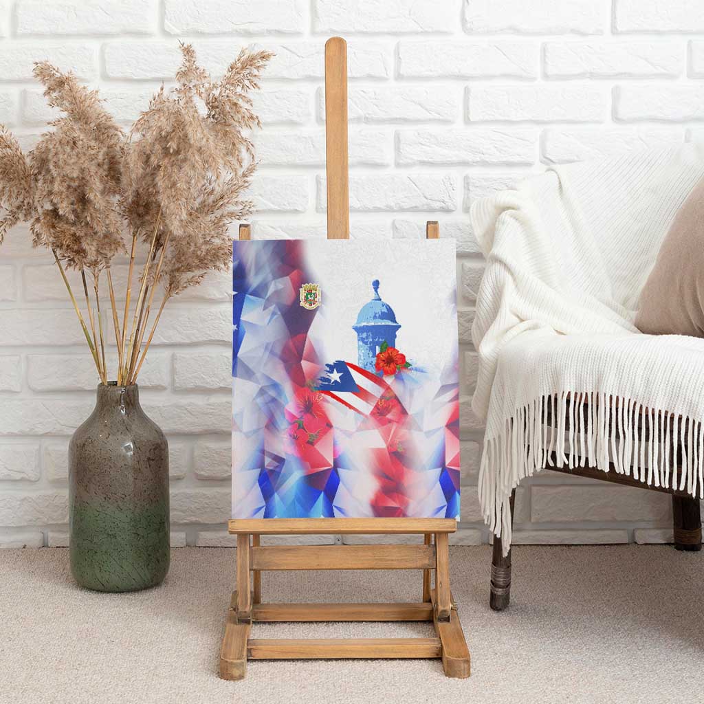 Puerto Rico Canvas Wall Art with Coqui Frog, Hibiscus Flowers, and Flag Landmark Design - Wonder Print Shop