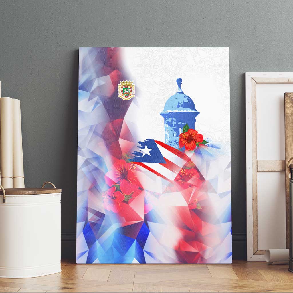 Puerto Rico Canvas Wall Art with Coqui Frog, Hibiscus Flowers, and Flag Landmark Design - Wonder Print Shop