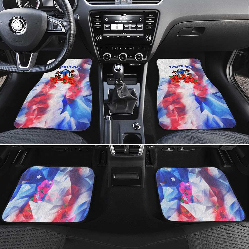 Puerto Rico Car Mats with Coqui Frog, Hibiscus Flowers, and Flag Landmark Design - Wonder Print Shop