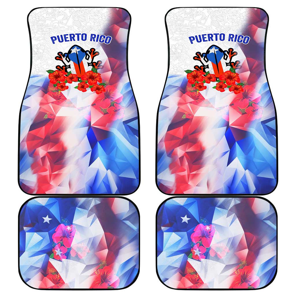 Puerto Rico Car Mats with Coqui Frog, Hibiscus Flowers, and Flag Landmark Design - Wonder Print Shop