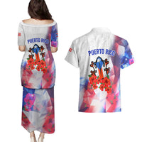 Puerto Rico Couples Matching Puletasi and Hawaiian Shirt with Coqui Frog, Hibiscus Flowers, and Flag Landmark Design - Wonder Print Shop