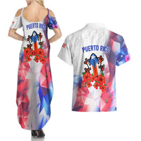 Puerto Rico Couples Matching Summer Maxi Dress and Hawaiian Shirt with Coqui Frog, Hibiscus Flowers, and Flag Landmark Design - Wonder Print Shop