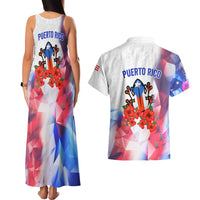 Puerto Rico Couples Matching Tank Maxi Dress and Hawaiian Shirt with Coqui Frog, Hibiscus Flowers, and Flag Landmark Design - Wonder Print Shop