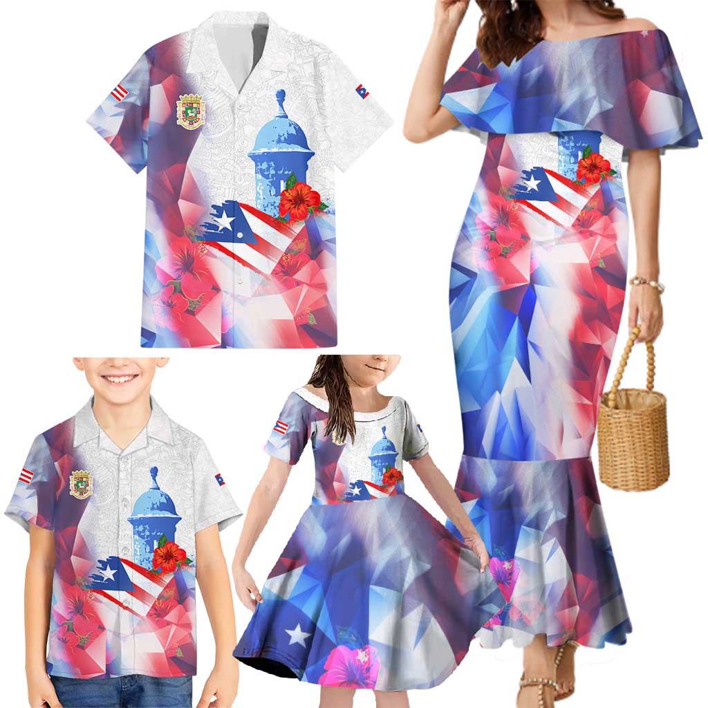 Puerto Rico Family Matching Mermaid Dress and Hawaiian Shirt with Coqui Frog, Hibiscus Flowers, and Flag Landmark Design - Wonder Print Shop