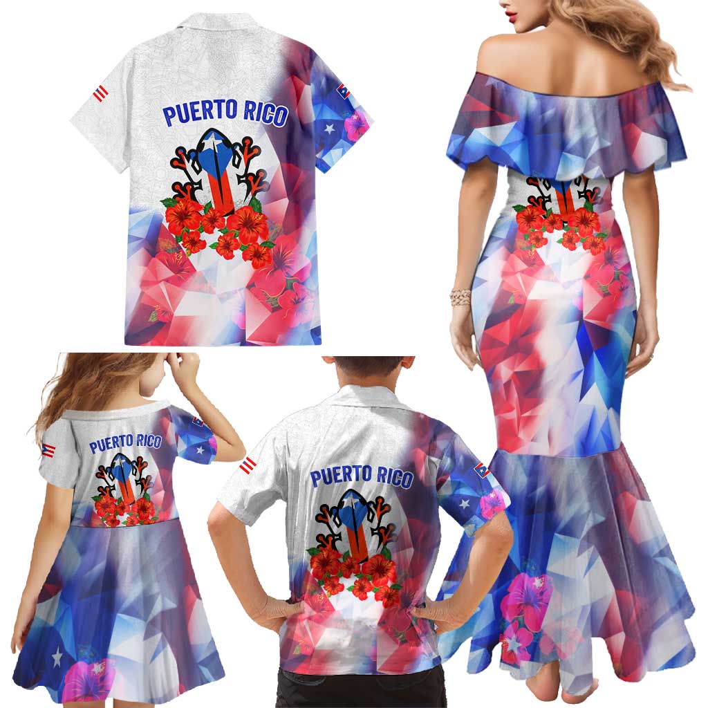 Puerto Rico Family Matching Mermaid Dress and Hawaiian Shirt with Coqui Frog, Hibiscus Flowers, and Flag Landmark Design - Wonder Print Shop