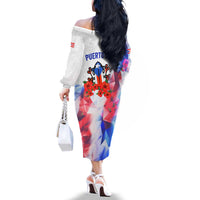 Puerto Rico Family Matching Off The Shoulder Long Sleeve Dress and Hawaiian Shirt with Coqui Frog, Hibiscus Flowers, and Flag Landmark Design - Wonder Print Shop