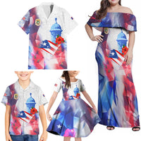 Puerto Rico Family Matching Off Shoulder Maxi Dress and Hawaiian Shirt with Coqui Frog, Hibiscus Flowers, and Flag Landmark Design - Wonder Print Shop