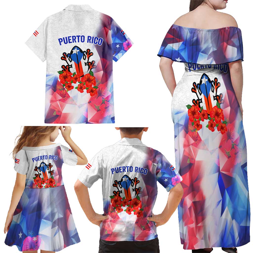 Puerto Rico Family Matching Off Shoulder Maxi Dress and Hawaiian Shirt with Coqui Frog, Hibiscus Flowers, and Flag Landmark Design - Wonder Print Shop