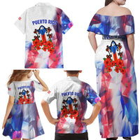 Puerto Rico Family Matching Off Shoulder Maxi Dress and Hawaiian Shirt with Coqui Frog, Hibiscus Flowers, and Flag Landmark Design - Wonder Print Shop