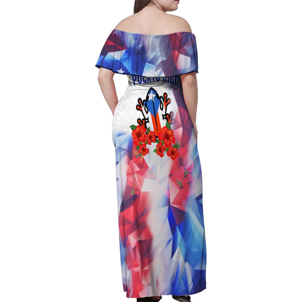 Puerto Rico Family Matching Off Shoulder Maxi Dress and Hawaiian Shirt with Coqui Frog, Hibiscus Flowers, and Flag Landmark Design - Wonder Print Shop