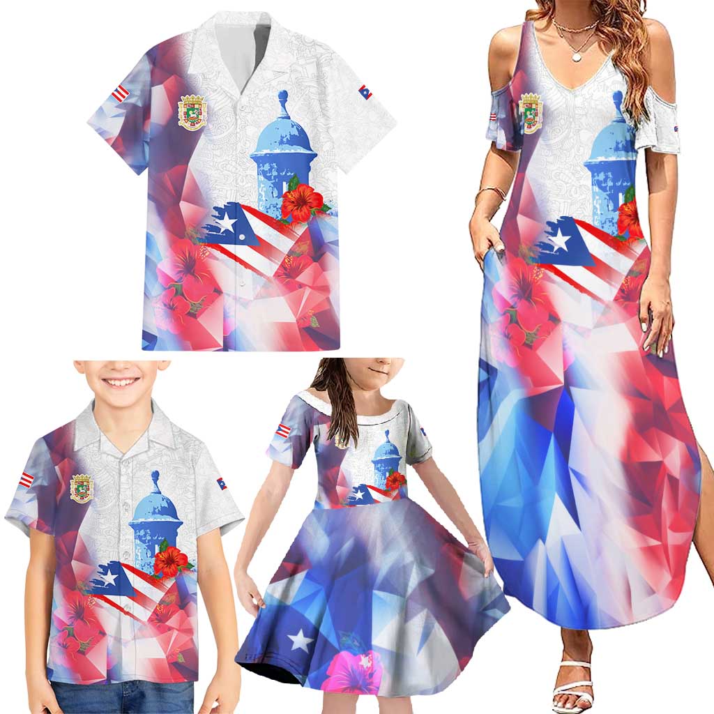 Puerto Rico Family Matching Summer Maxi Dress and Hawaiian Shirt with Coqui Frog, Hibiscus Flowers, and Flag Landmark Design - Wonder Print Shop