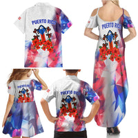 Puerto Rico Family Matching Summer Maxi Dress and Hawaiian Shirt with Coqui Frog, Hibiscus Flowers, and Flag Landmark Design - Wonder Print Shop