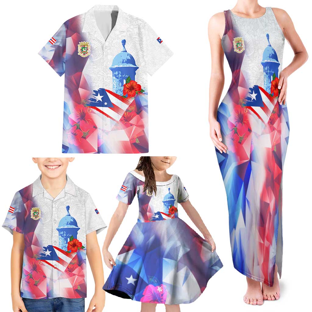 Puerto Rico Family Matching Tank Maxi Dress and Hawaiian Shirt with Coqui Frog, Hibiscus Flowers, and Flag Landmark Design - Wonder Print Shop